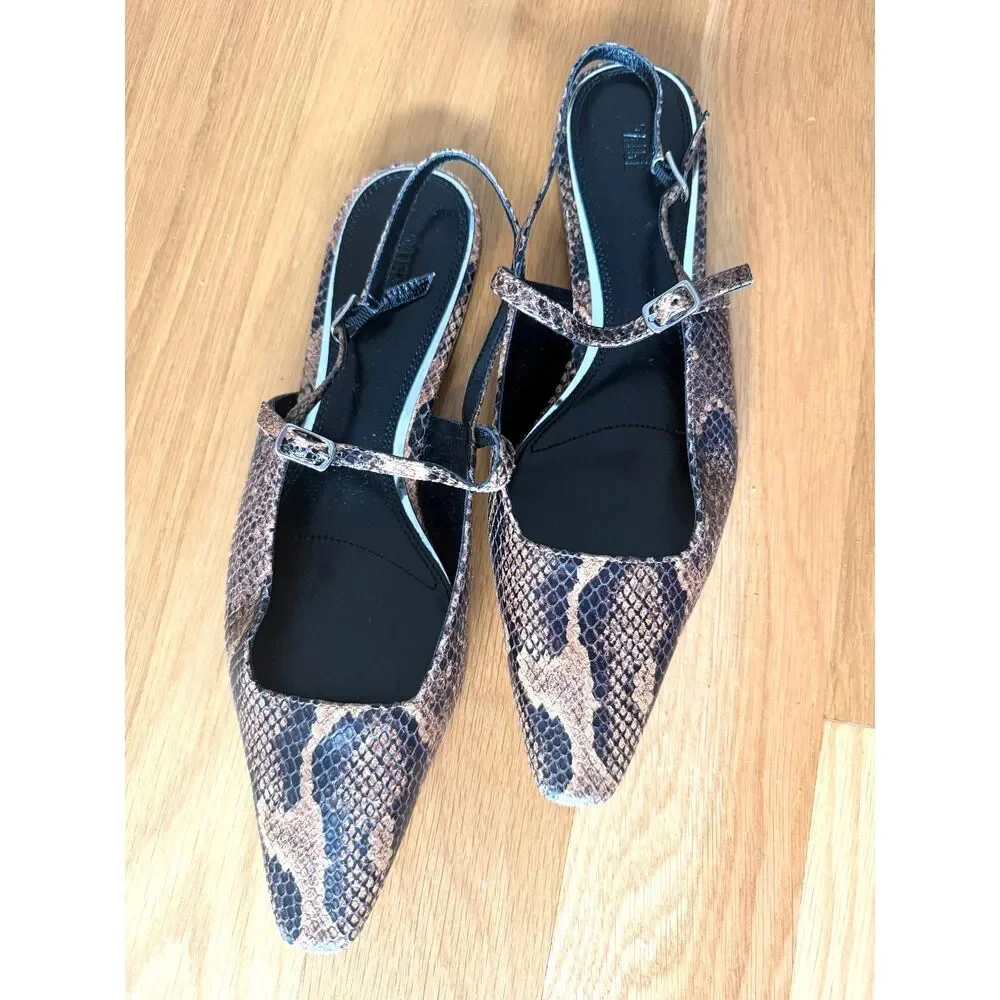 PAIGE Whitley Leather Slingback Flats – Brown – Size 9 – New Without Box